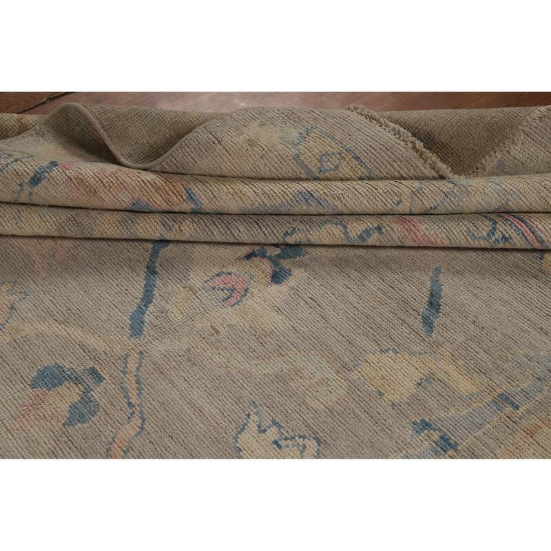 Hand Knotted Oriental 100% Wool Carpet Transitional All-Over Greys & Charcoal Oushak Area Rug - 11' 9'' X 8' 9''