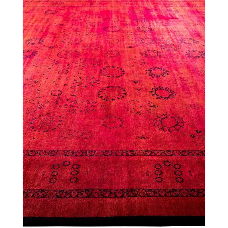 Overton Hand Knotted Wool Vintage Inspired Modern Contemporary Overdyed Pink Area Rug - 11' 3" x 16' 1"