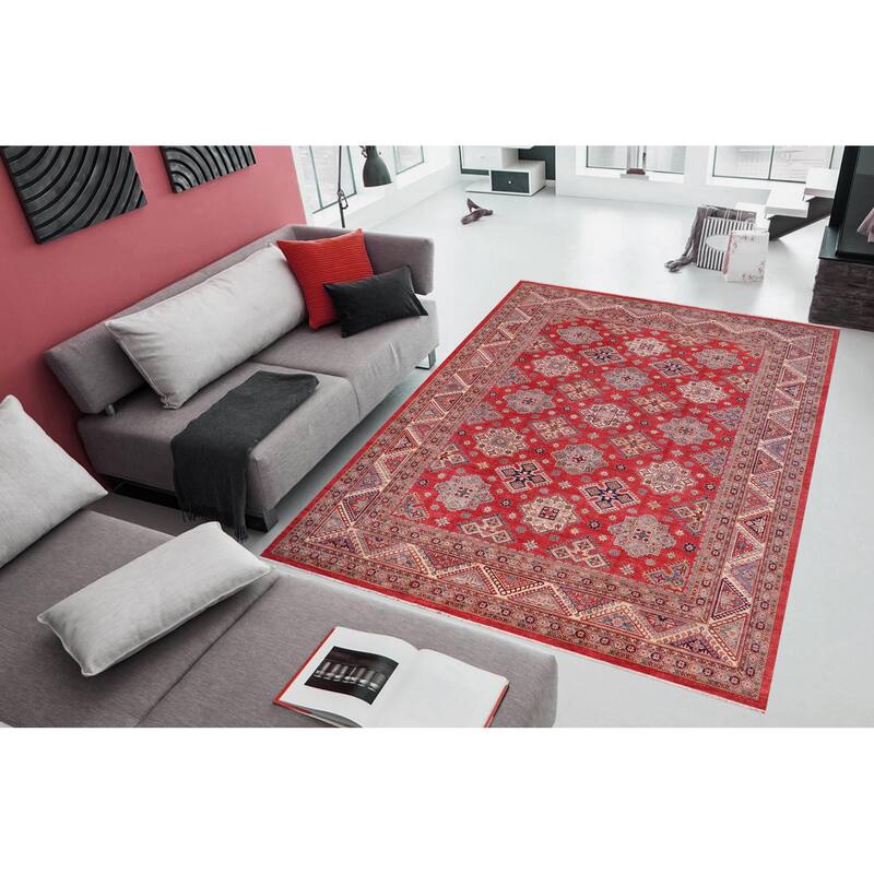 Tribal Super Kazak Lennox Red/Beige Hand Knotted Wool Rug - 11'11'' x 14'8''