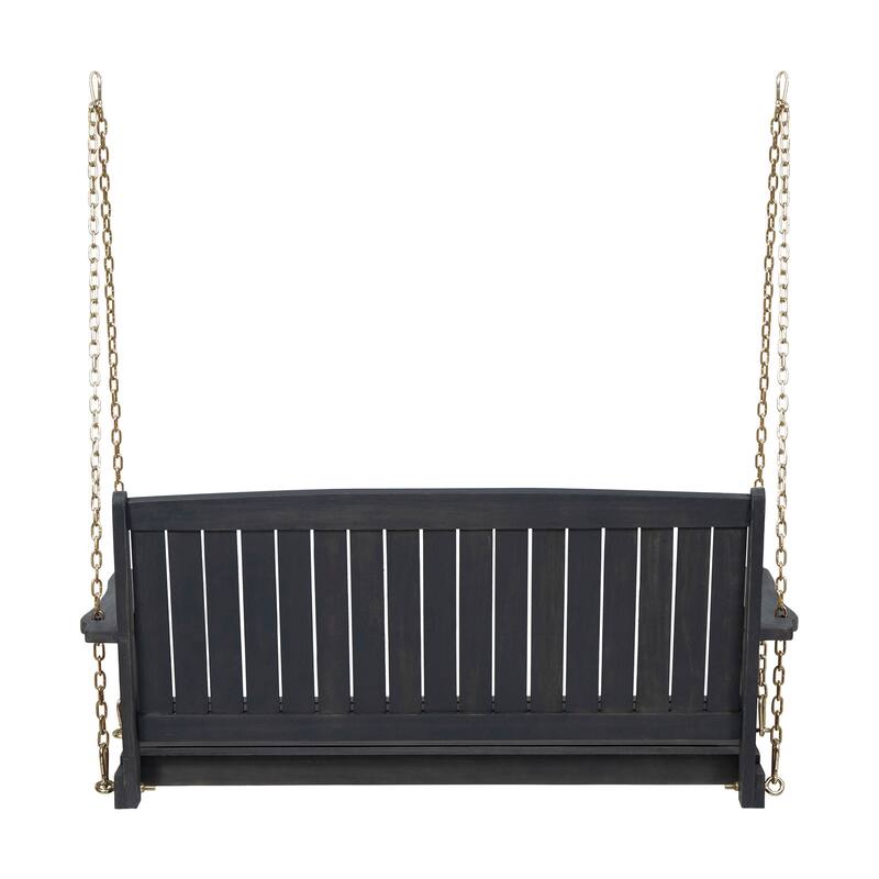 Tambora 48" Acacia Wood Porch Swing - Dark Grey, 800lb Capacity, Slat Design with 8ft Chains, Outdoor Hanging Chair