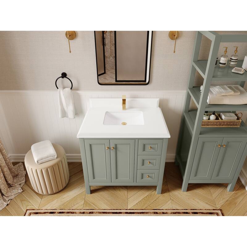 Willow Collections 36 in. W x 22 in. D Nashville Center Left Sink Bathroom Vanity with Countertop - 1.5"White Quartz - Evergreen