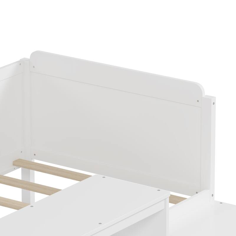 Daybed with Storage Shelves and Lockers, Bed with Study Desk and Matching Stool