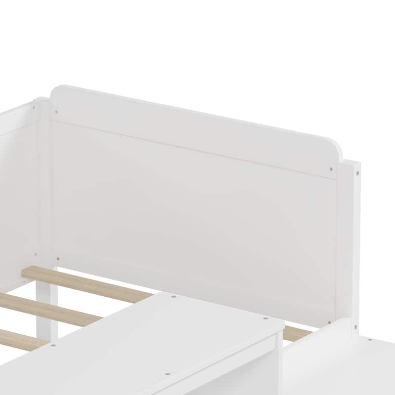 Twin Size Natural Wood Daybed with Study Desk & Storage (350lb Capacity)