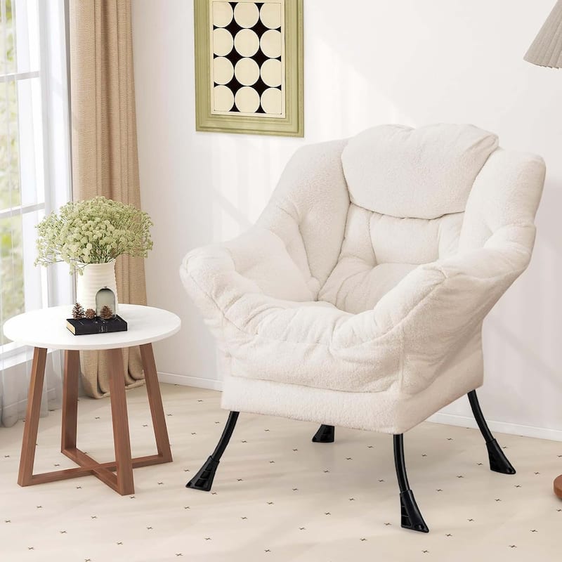 Modern Lazy Chair Comfy Single Sofa Sherpa Chair w/ Head Pillow