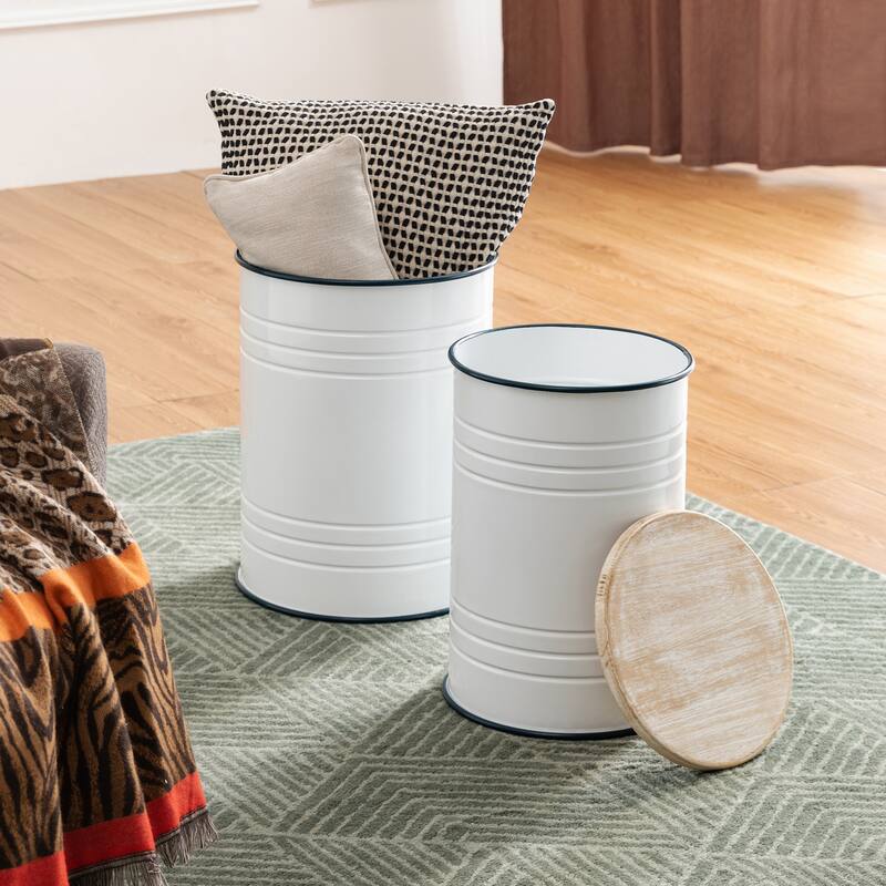 Glitzhome Set of 2 19" H Farmhouse End Table Storage Ottoman