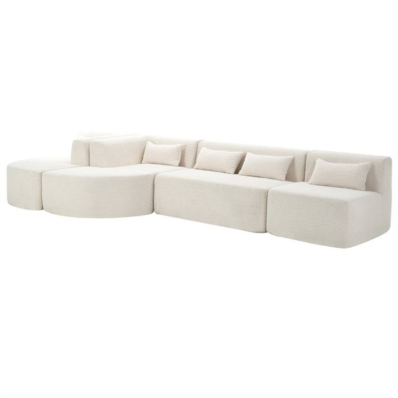 Convertible Sectional Sofa with 2 Curved Chaise Lounges, 143.7" Upholstered Sofa Free-combined Sofa Couch with 5 Back Pillows