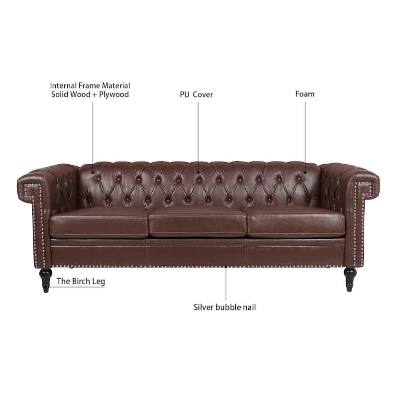 83.66 Inch Width Traditional Square Arm Removable Cushion 3 Seater Sofa