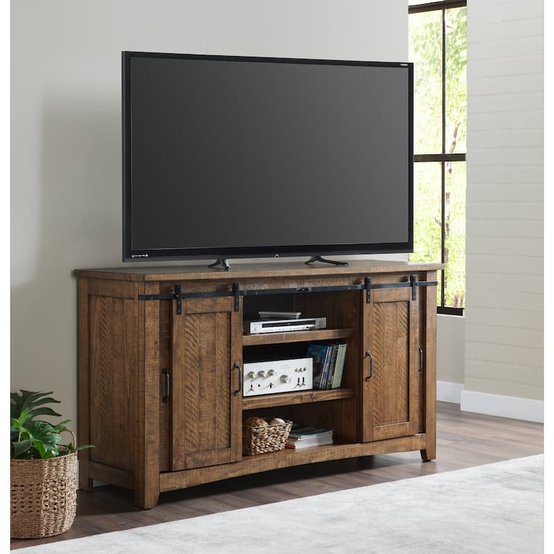 Rustic Farmhouse 65-Inch Wide Solid Wood TV Stand - Natural
