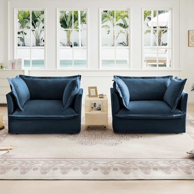 Upholstered Armchair Set of 2, Living Room Reading Chair with High Back Pillows, Removable Chair, Cover Modern Single Sofa Chair