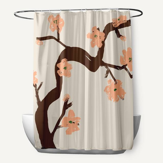 71 x 74-inch Dragon, Peach, Teal Floral Shower Curtain - Peach