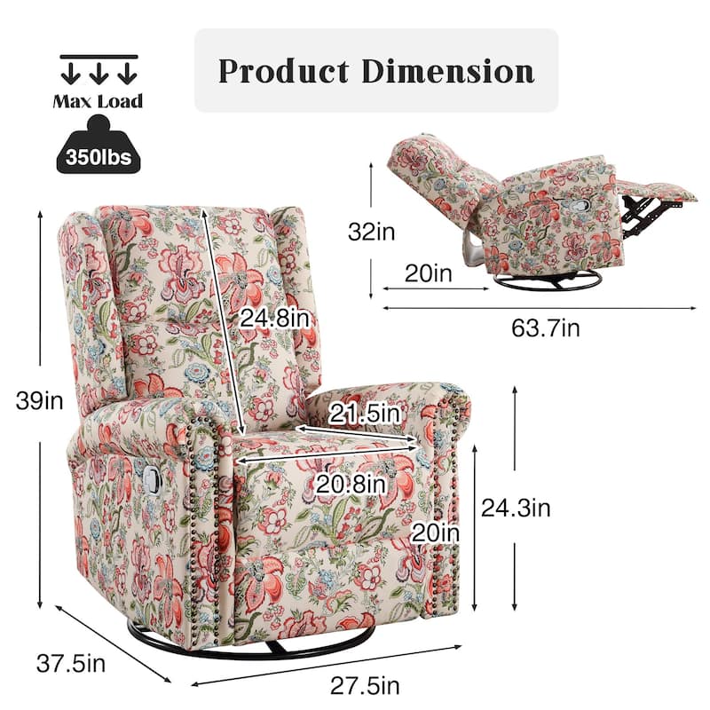 HOMYKA Floral Manual Recliner Swivel Rocking Chair Upholstered Glider
