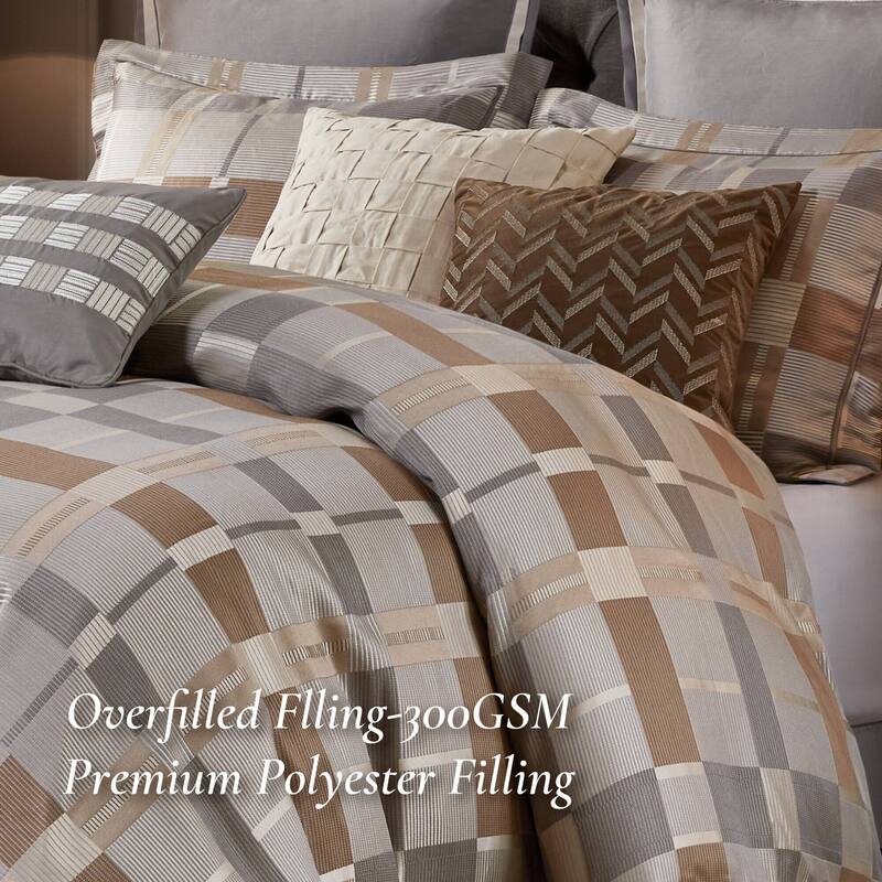 8 PCS Queen Jacquard Oversized Duvet Style Comforter Set Taupe