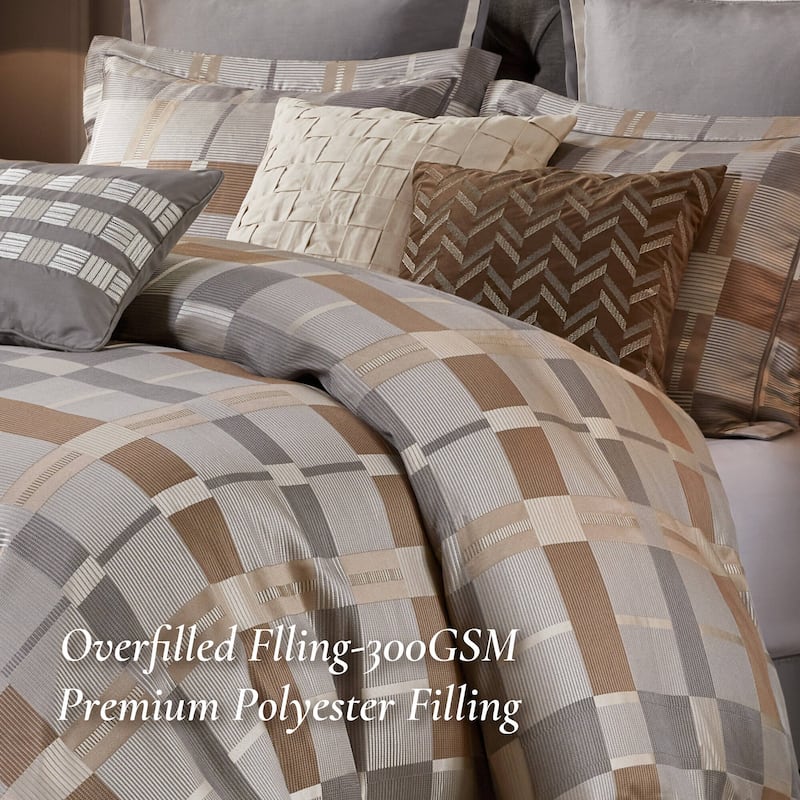9 PCS King Jacquard Oversized Duvet Style Comforter Set Taupe