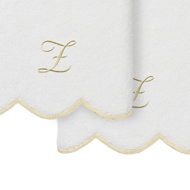 Authentic Hotel and Spa 100% Turkish Cotton Beige ADORNIA Scallop Personalized 2 Piece Hand Towel Set - 2 Hand Towels