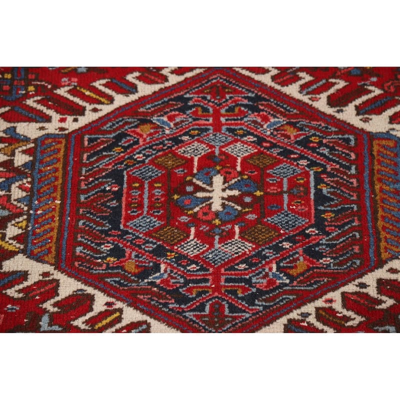 Tribal Geometric Gharajeh Persian Rug Red Hand-Knotted Wool Carpet - 5'0"x 6'3"
