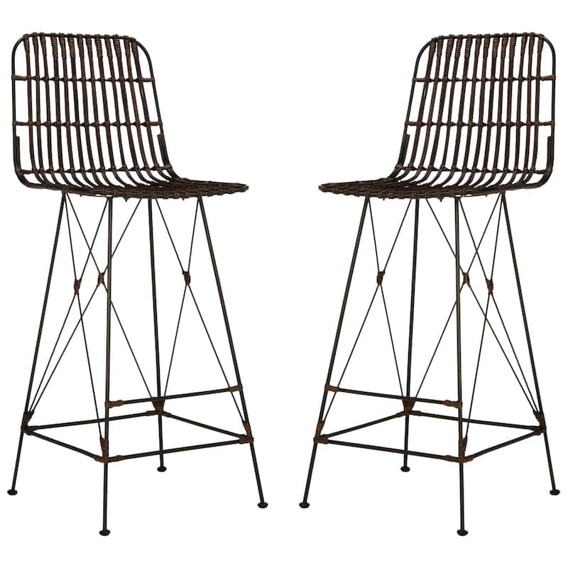 SAFAVIEH Ayala 43.3-inch Wicker Croco Brown Bar Stool (Set of 2) - 18.1" x 20.9" x 43.3" - 18Wx21Dx43H