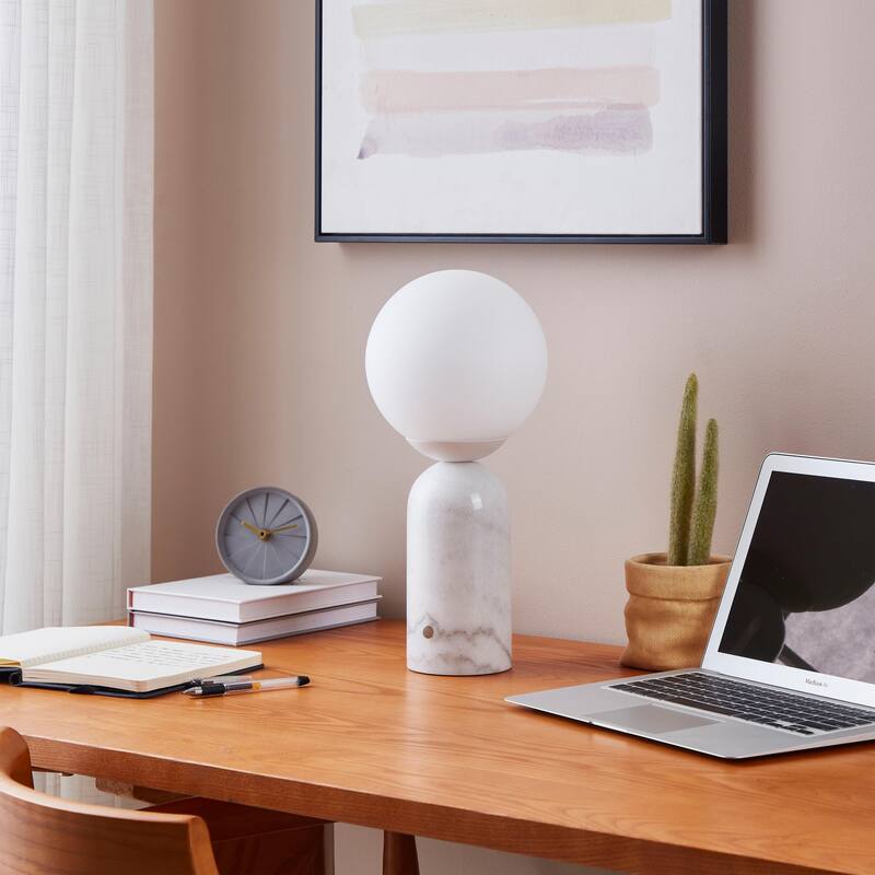 Brightech Mila Tall 15 in. White Mid-Century Modern Integrated LED Bedside Table Lamp with Built-In 3-Way Dimmer
