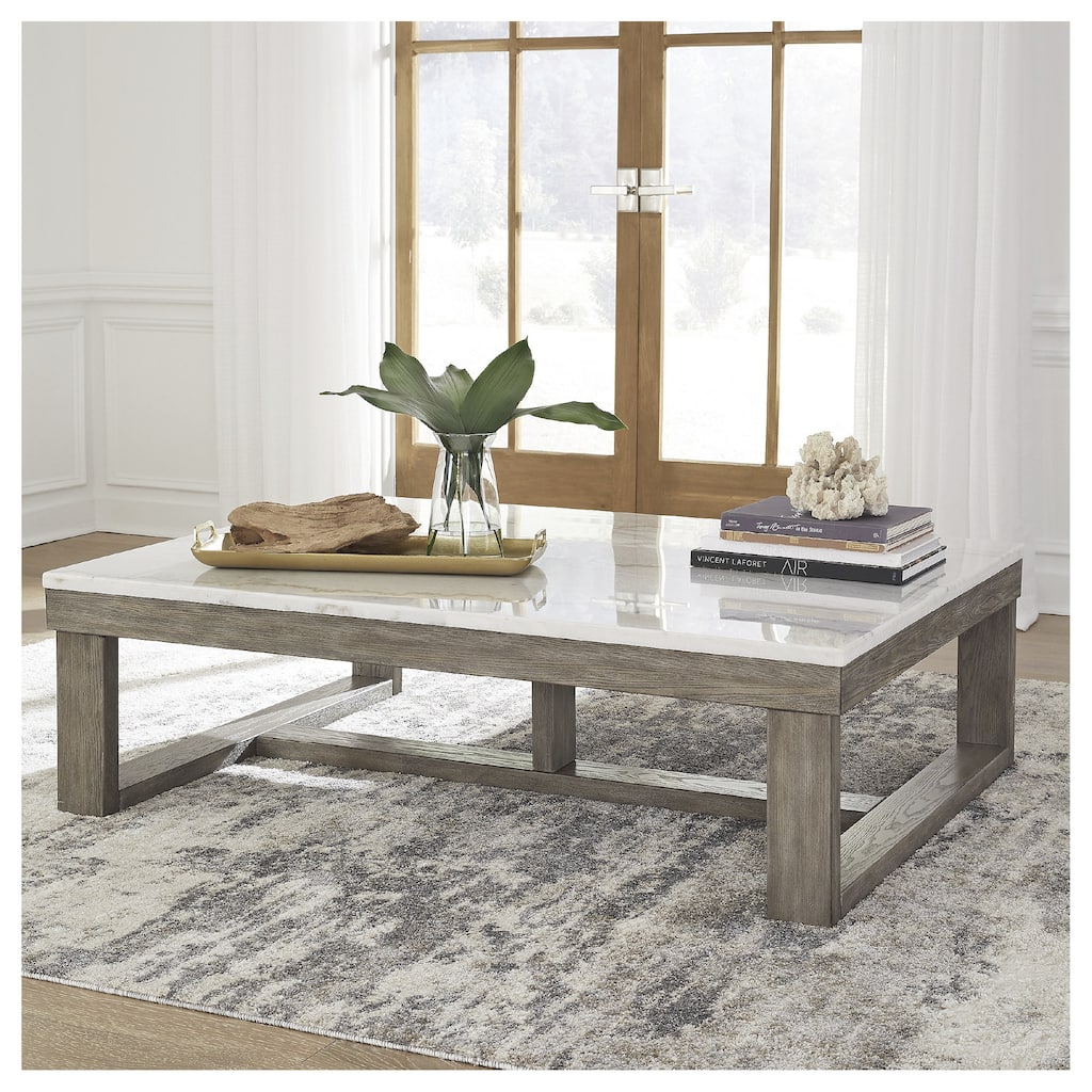 Signature Design by Ashley Loyaska Grayish Brown / Ivory Rectangular Coffee Table - 56"W x 42"D x 17"H
