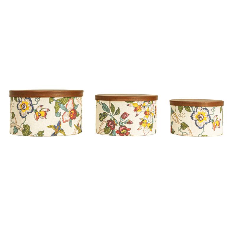 Household Essentials Nestable Hat Boxes with Faux Leather Lids, Set of 3