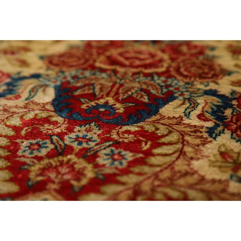 Gold Qum Persian Accent Rug Traditional Handmade Floral Silk Carpet - 3'3"x 5'0"