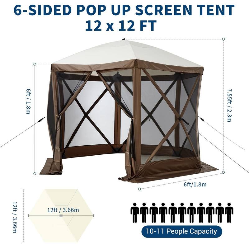 6-Sided Pop Up Gazebo Tent, with Carry Bag