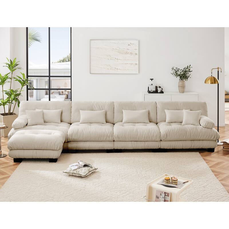 GDFStudio - Chenille 4-Seater 173.2" Cloud Modular Sectional Couch with Ottoman