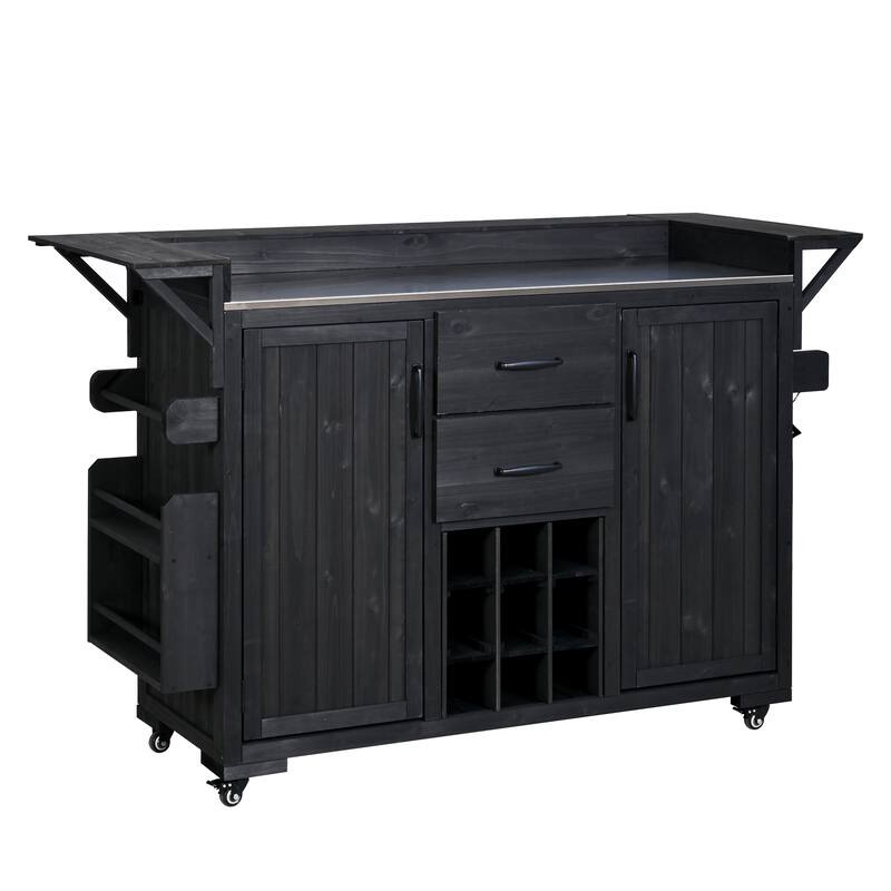Roomfitters Outdoor Grill Cart and Kitchen Island, Stainless Steel Top, Portable Potting Bench with Storage, Wheels