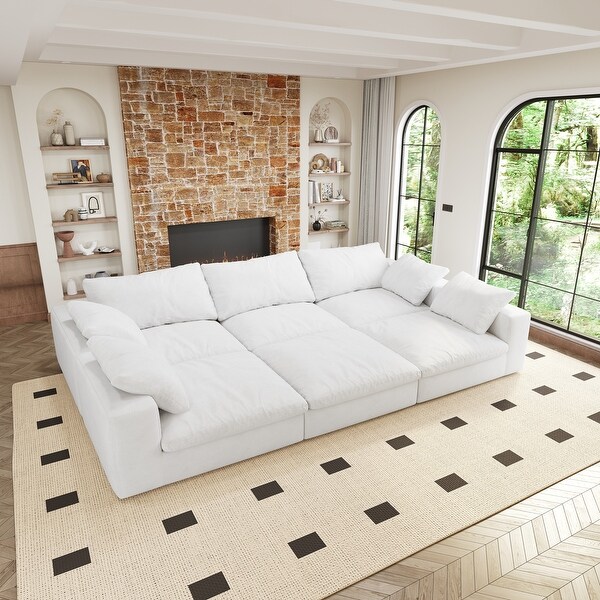 Modular Sectional Sofa Feather Filled Upholstered Sleeper Sofa Bed White
