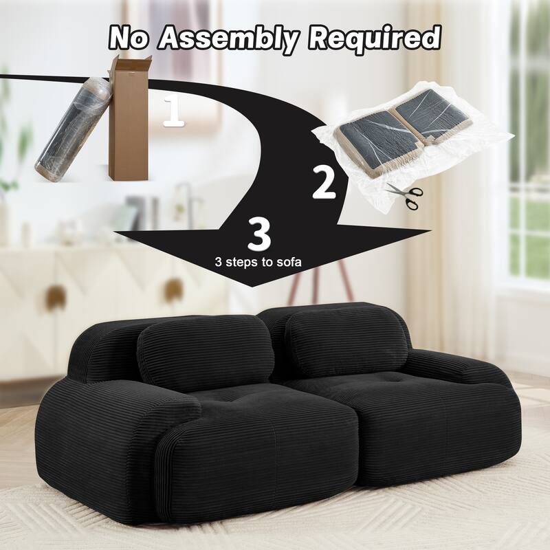 Sectional Sofa Couch Modular Sofa Couch for Living Room, Rustic Loveseat 2-Seater Sofa Couch Black Settee