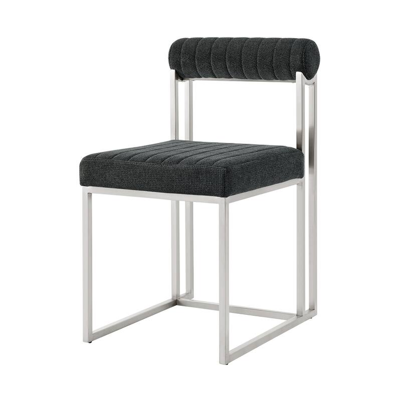 HomeRoots Set of Two Gray And Silver Upholstered Polyester Open Back Dining Side Chairs