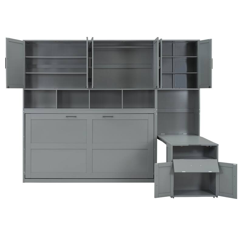 Twin Size Murphy Bed Wall Bed with Closet, Drawers & Desk