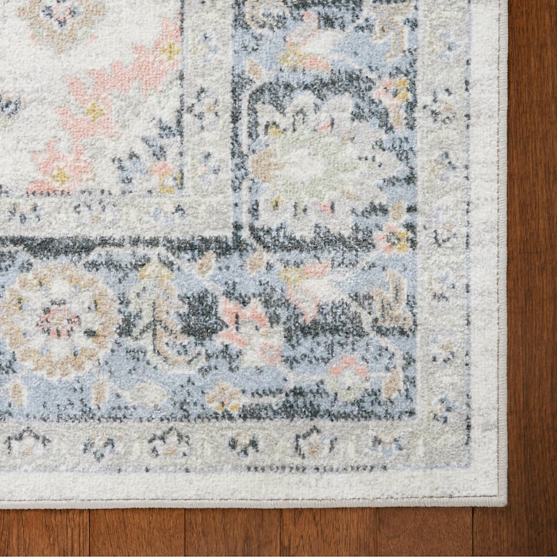 Everwash Treasure Lina Traditional Medallion Machine Washable Area Rug - 2'2"x7'2" - Grey/Blue