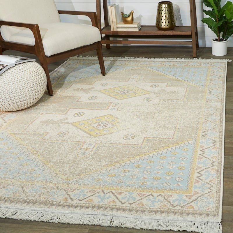 Cervantes Vintage Geometric Recycled Area Rug - 5'3" x 7' - Yellow - Rectangle