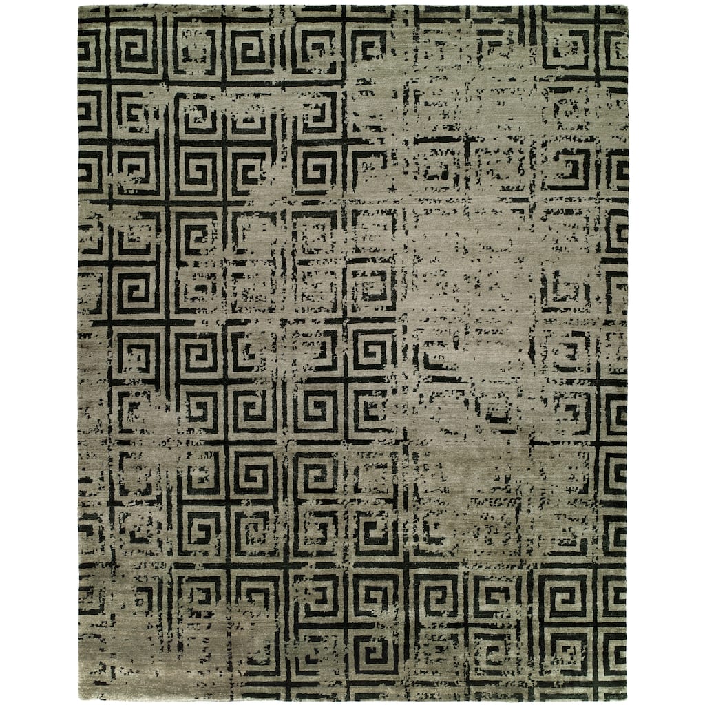 Modern Multi-Colored Hand-Knotted Viscose Area Rug