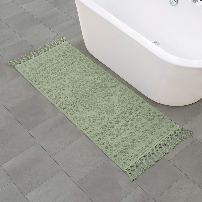 French Connection Nellore Fringe Cotton Bath Rug - Seedling Green - 24x64