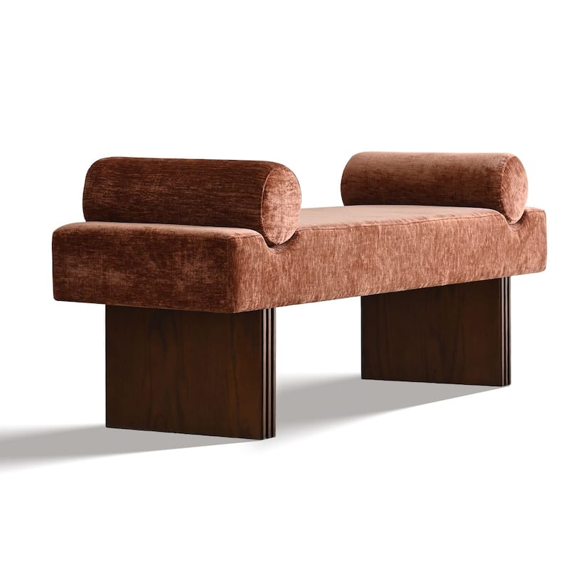 60" Upholstered Bedroom and Entryway Bench with Bolster Pillows