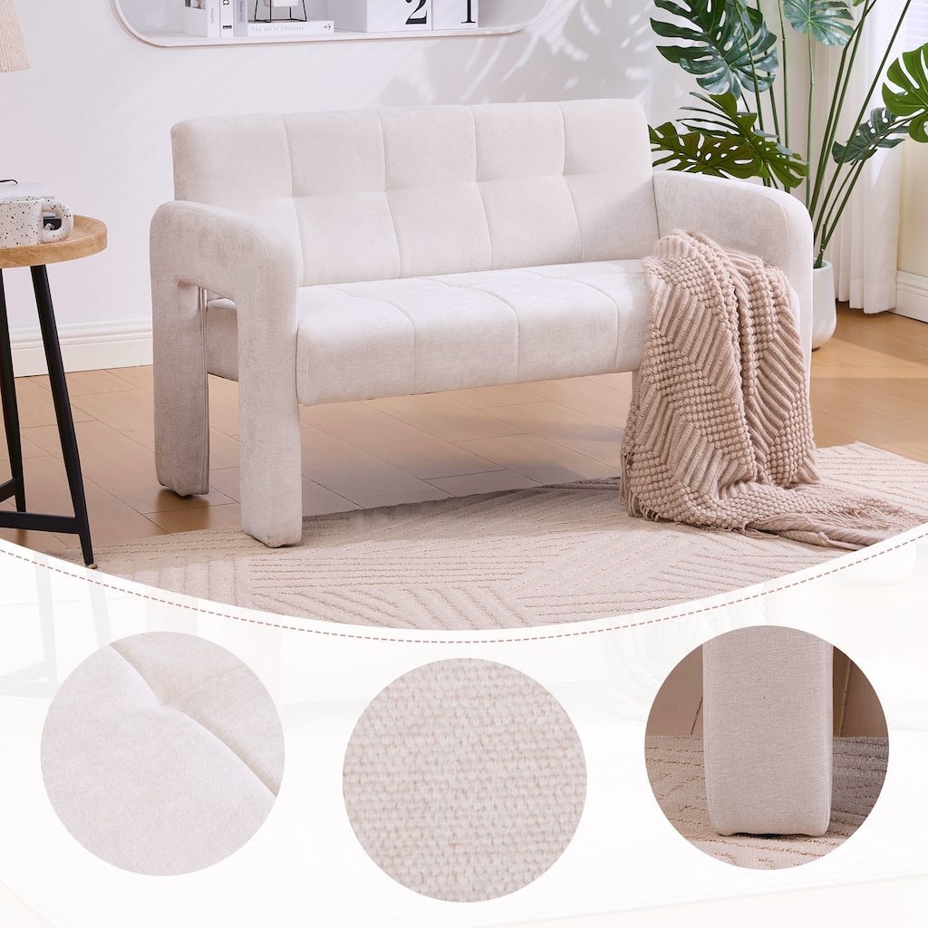 Modern 2-Seater Sofa Armchair with Chenille Fabric, for Living Rooms, Bedrooms, Lounges and Reading, Beige