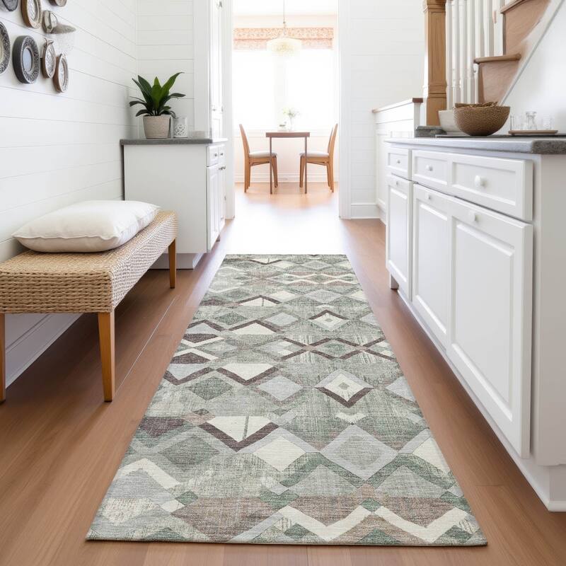 Premium Washable Super Soft Boho Geo Mayfield Rug - Sage - 2'3" x 7'6"