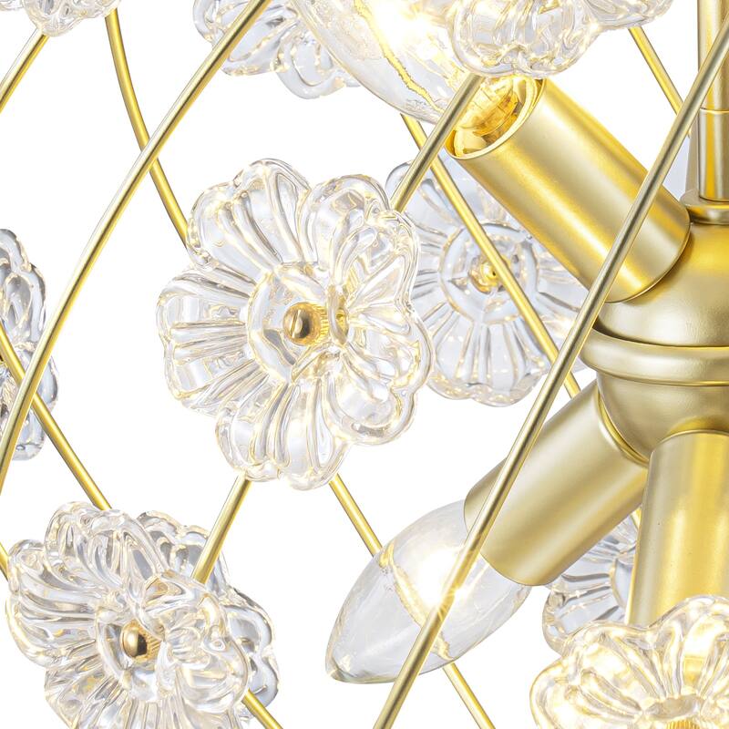 Modern 6-Light Glass Flower Globe Pendant Chandelier for Dining Room