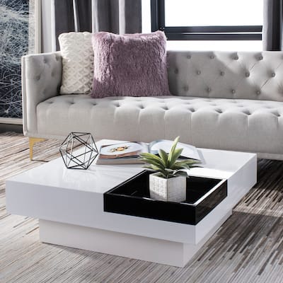 SAFAVIEH Phylis White/ Black Coffee Table - 35.4" x 35.4" x 11.8" - 35Wx35Dx12H