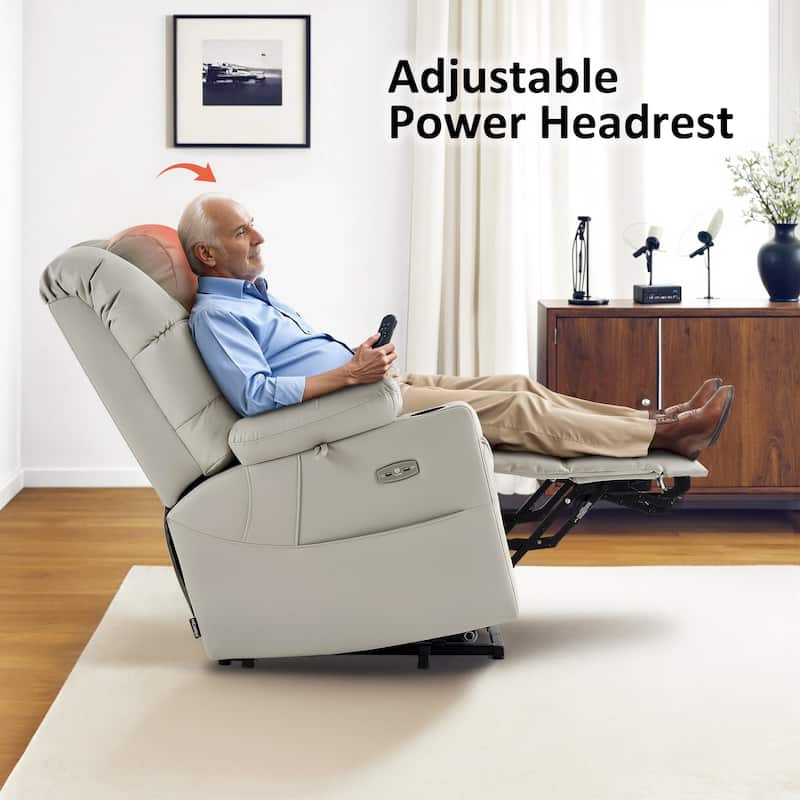 MCombo Large Dual Motor Power Lift Recliner Chair with Massage and Dual Heating for Elderly People, Faux Leather