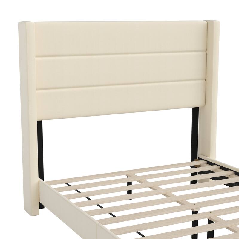 Upholstered Platform Bed with Wingback Headboard
