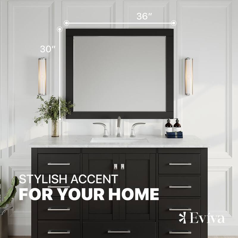 Eviva Aberdeen 36" x 30" Rectangular Espresso Wooden Framed Mirror