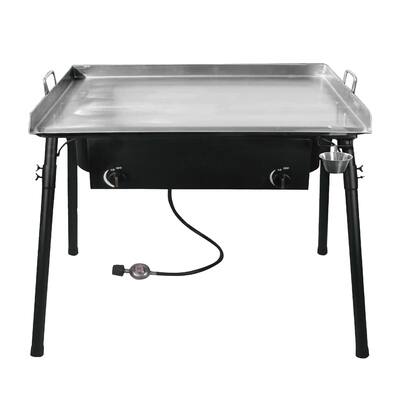 Bene Casa cast-iron double burner with griddle set, stainless steel double griddle, 55000 BTU - Double Burner with GriddleSet