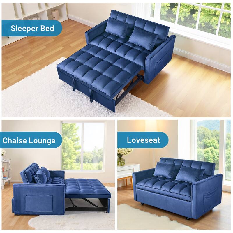 3-in-1 Convertible Sleeper Loveseat Pull Out Twin Size Suede Sofa Bed with 2 Pillows & Pocket