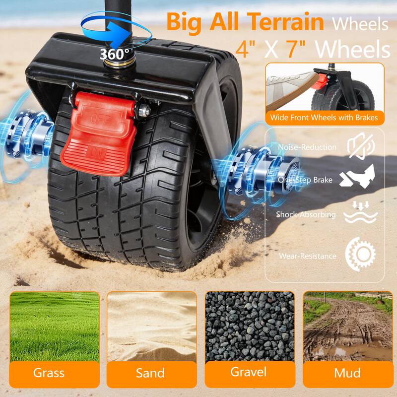 Multi-Functional Push-Pull Folding Wagon Cart with Rotating Handle & Canopy,7"x4"All-Terrain Wheels & Brakes,300L Large Capacity