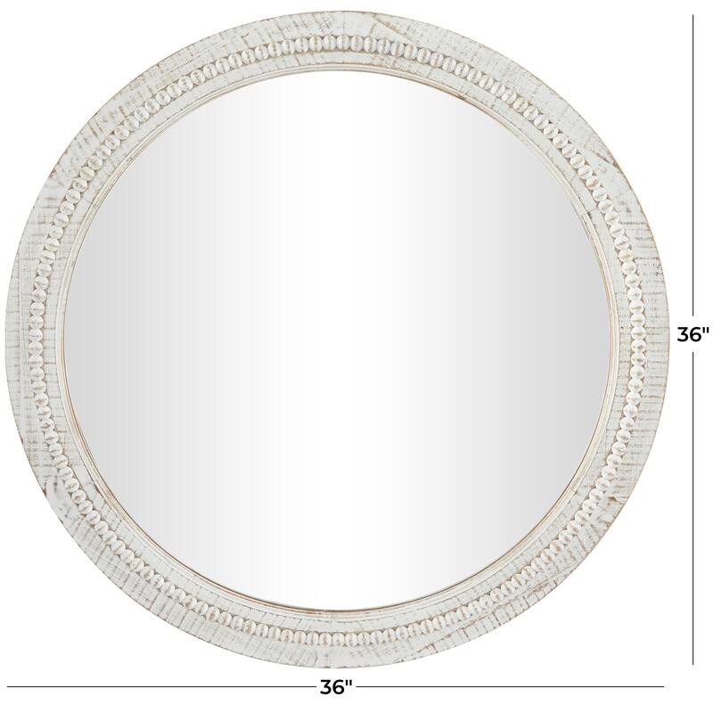 Contemporary Wood Distressed Wall Mirror with Beaded Detailing - Brown or White