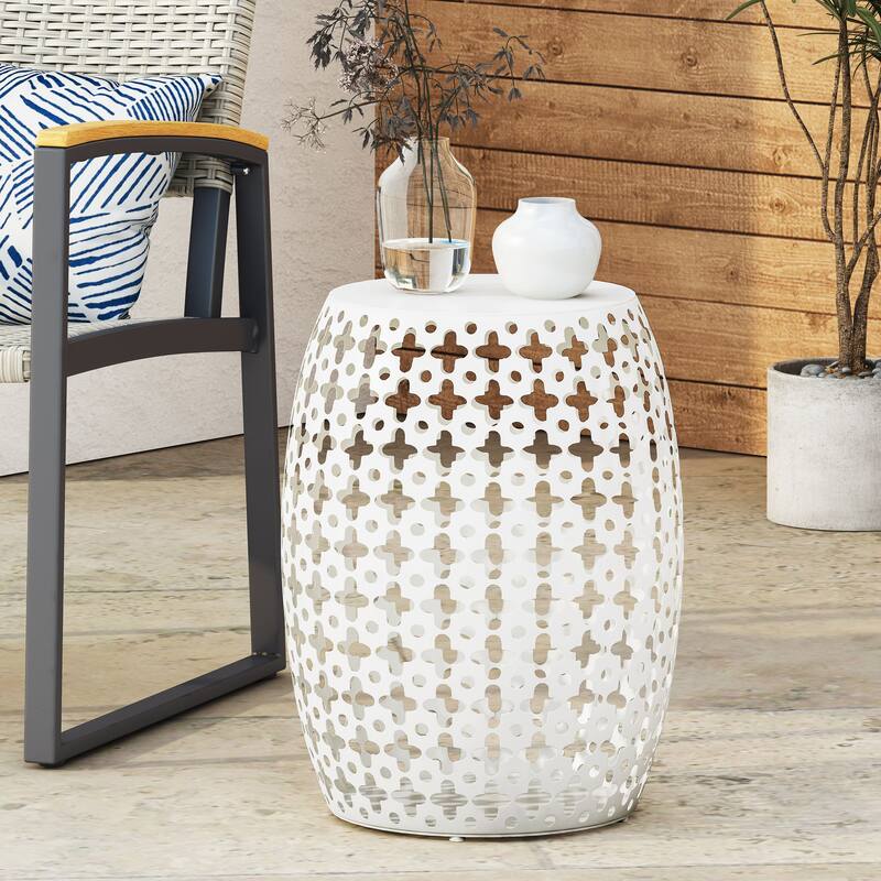 Metal end Table End Table,Round Side Table with Hollow Drum Design,Accent Table for Outdoor and Indoor Use