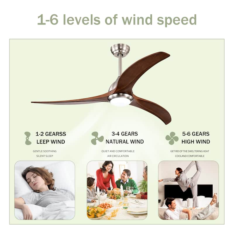 52"Ceiling Fan, Solid Wood Blades Ceiling Fan With Light with Remote Control,Noiseless Reversible Motor,6 Speed,3 Color