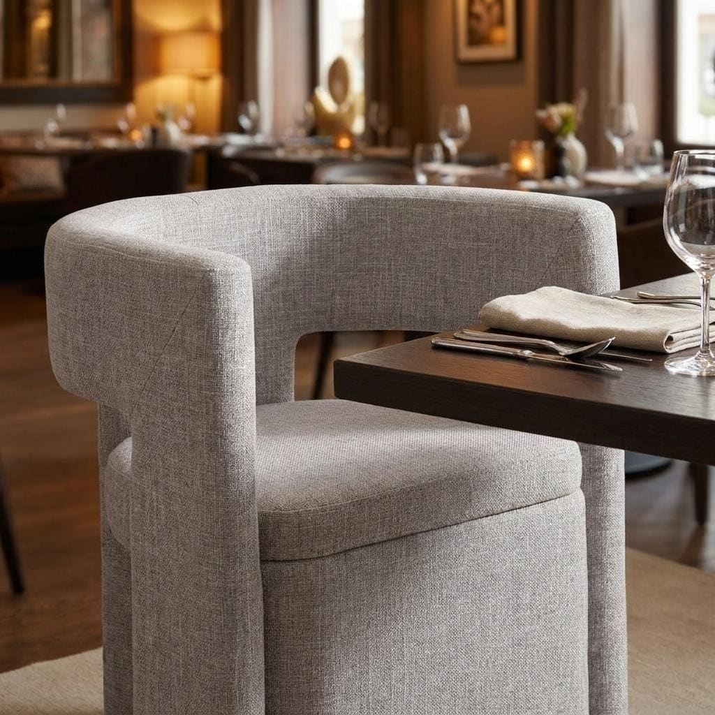 HomeRoots Gray Upholstery And Wood Open Back Dining Arm Chair - 23.20 in. x 27.60 in. x 20.90 in.